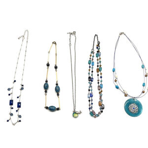 Vintage to Now Necklaces Lot of 5 Blue Hues Silver & Gold Tone Estate Jewelry